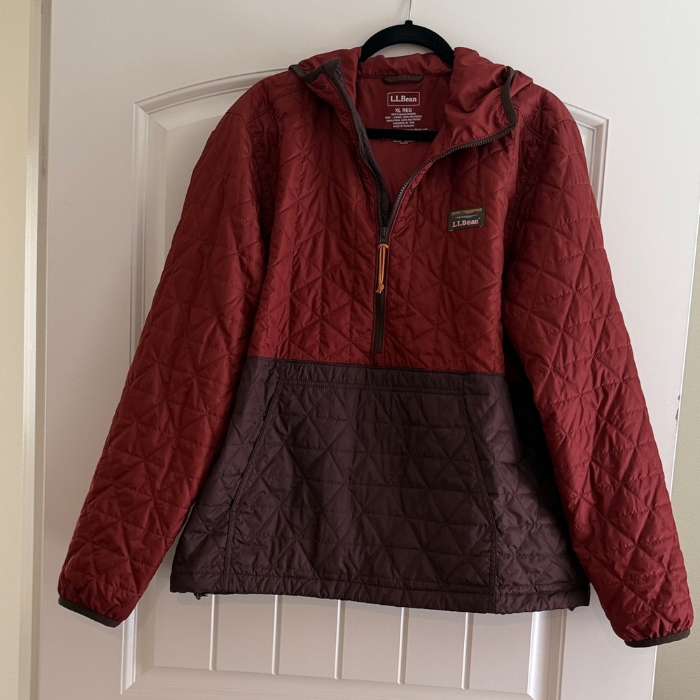 L.L. Bean Mens Quilted Jacket - Burgundy and Dark Brown
